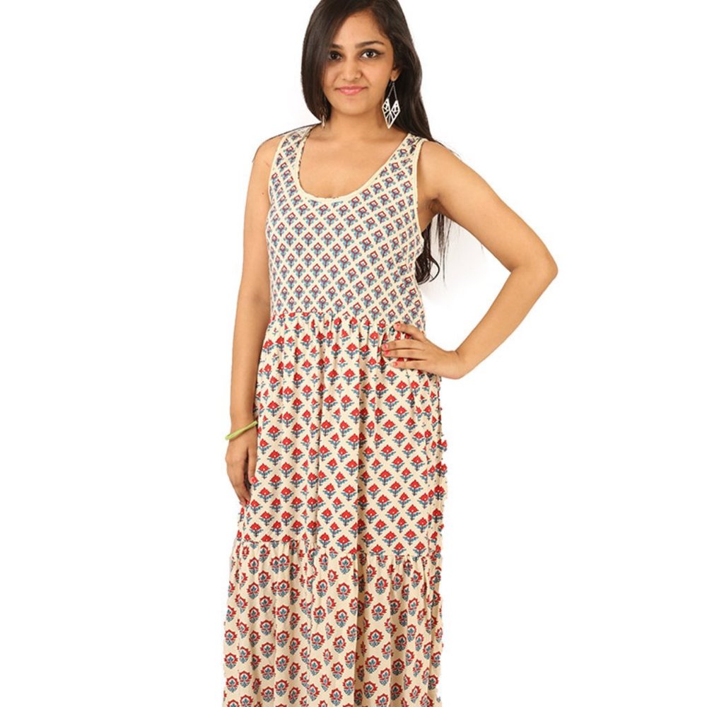 White all over print organic summer dress